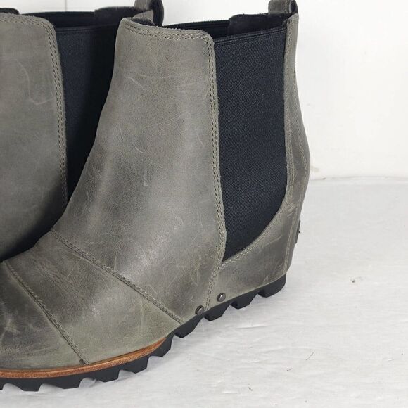 Sorel Women's Lea US6 Wedge Waterproof Leather Gray Chelsea Ankle Booties Boots - Picture 2 of 12